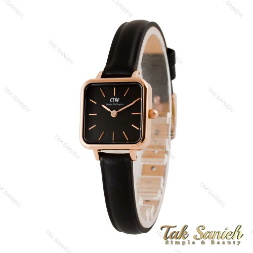 ساعت دنیل ولینگتون زنانه مربعی رزگلد بند چرم صفحه مشکی DW-4805-L