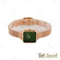 ساعت دنیل ولینگتون زنانه بند حصیری مربع رزگلد صفحه سبز DW-4806-L
