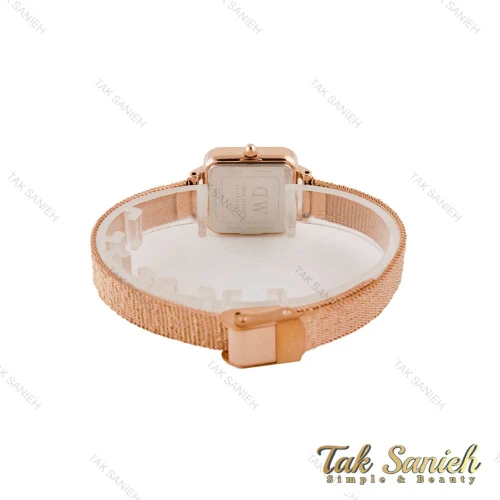 ساعت دنیل ولینگتون زنانه بند حصیری مربع رزگلد صفحه سبز DW-4806-L