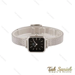 ساعت DW زنانه مربعی بند حصیری نقره ای صفحه مشکی DW-4808-L