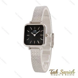 ساعت DW زنانه مربعی بند حصیری نقره ای صفحه مشکی DW-4808-L