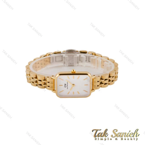 ساعت زنانه دنیل ولینگتون مستطیلی بند فلزی طلایی صفحه سفید DW-4815-L