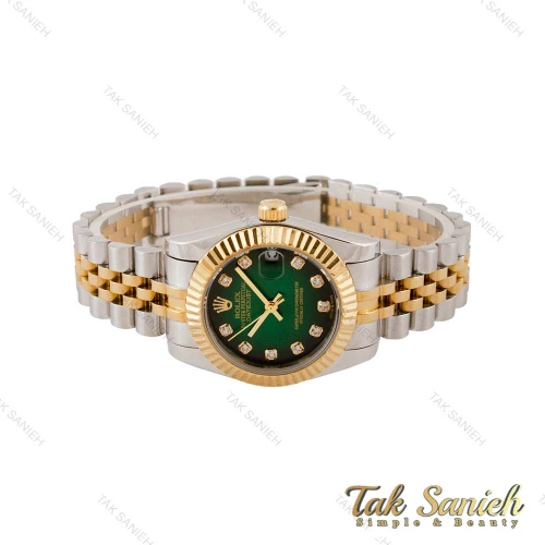ساعت رولکس زنانه دورنگ طلایی صفحه سبز مشکی Rolex-5223-L