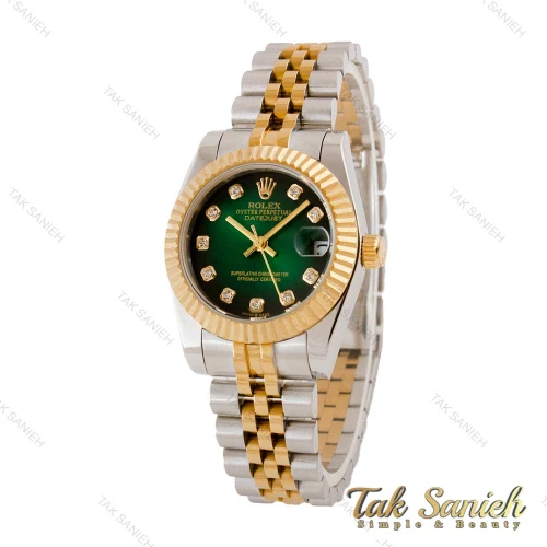 ساعت رولکس زنانه دورنگ طلایی صفحه سبز مشکی Rolex-5223-L