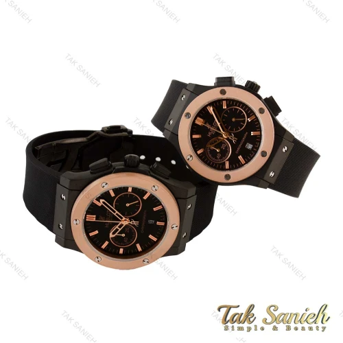 ساعت ست هابلوت مشکی زه رزگلد سه موتوره کرنوگراف Hublot-4840-S