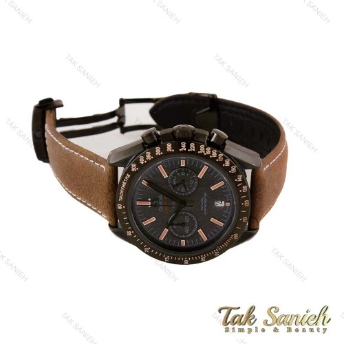 ساعت امگا اسپیدمستر مردانه مشکی بند جیر قهوه ای Omega-4845-G