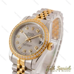 ساعت رولکس زنانه دورنگ طلایی دورنگین صفحه طوسی Rolex-4849-L