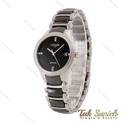 ساعت سیتیزن VIP زنانه سرامیکی دورنگین مشکی نقره ای Citizen-4853-L