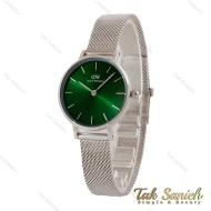 ساعت دنیل ولینگتون زنانه بند حصیری نقره ای صفحه سبز اسمال DW-4858-28-L