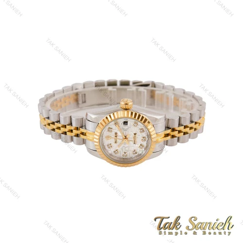 ساعت رولکس زنانه دورنگ طلایی صفحه طرح دار Rolex-4865-L
