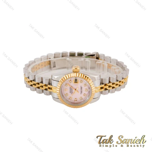 ساعت رولکس زنانه دورنگ طلایی صفحه صورتی Rolex-4866-L