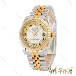 ساعت رولکس مردانه دورنگ طلایی صفحه نگین اعداد رومی Rolex-4868-G