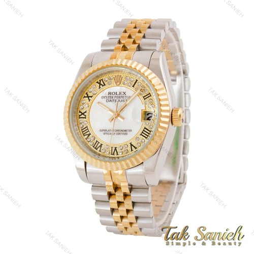 ساعت رولکس مردانه دورنگ طلایی صفحه نگین اعداد رومی Rolex-4868-G