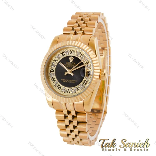 ساعت رولکس زنانه طلایی صفحه نگین دار اعداد یونانی Rolex-4870-L