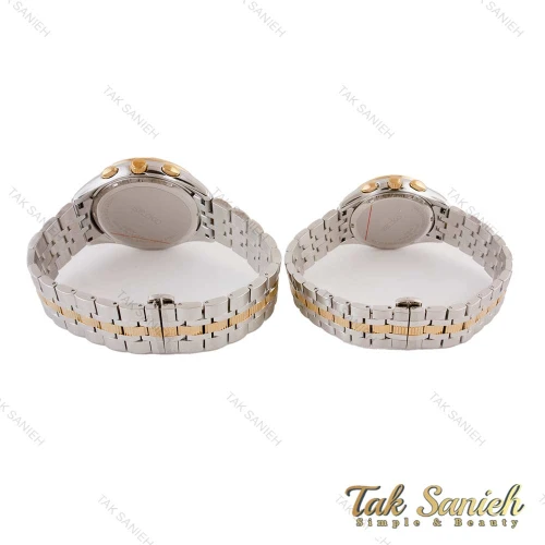 ساعت سیکو VIP ست سه موتوره دورنگ طلایی صفحه سفید Seiko-4876-S