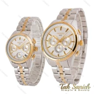 ساعت سیکو VIP ست سه موتوره دورنگ طلایی صفحه سفید Seiko-4876-S