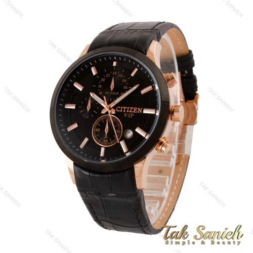 ساعت سیتیزن بندچرم مردانه مشکی رزگلد Citizen-4882-G
