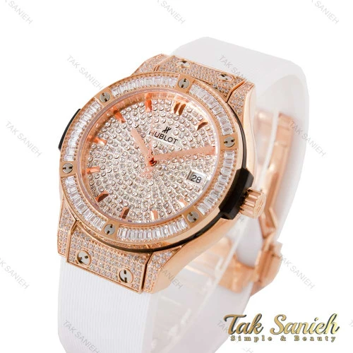 ساعت هابلوت زنانه فول نگین سفید قاب رزگلد Hublot-4903-L