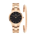 ست ساعت و دستبند دنیل ولینگتون زنانه آیکونیک رزگلد صفحه مشکی DW-4908-L