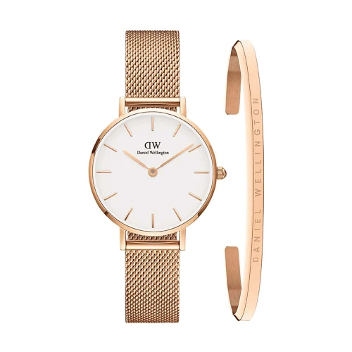 ست ساعت و دستبند دنیل ولینگتون زنانه بند حصیری رزگلد صفحه سفید DW-4915-L