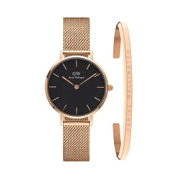 ست ساعت و دستبند دنیل ولینگتون زنانه حصیری صفحه مشکی DW-4916-L