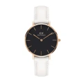 ساعت دنیل ولینگتون رزگلد بند چرم سفید صفحه مشکی مدیوم DW-4912-32-L