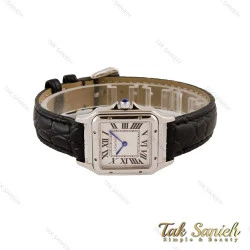 ساعت کارتیر سانتوس دومونت زنانه سیلور بند چرم مشکی Cartier-4935-L