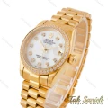 ساعت رولکس زنانه بند پرزیدنت طلایی صفحه سفید دورنگین Rolex-4957-L