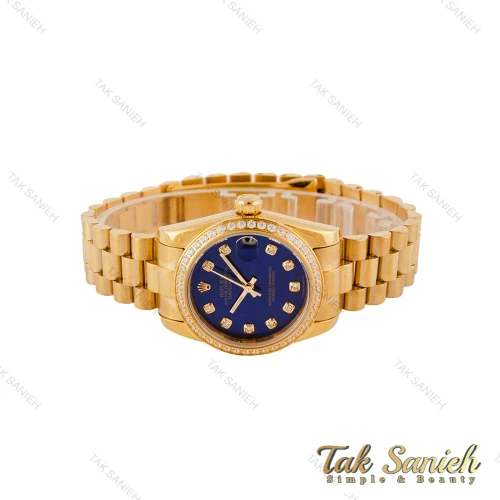 ساعت رولکس زنانه بند پرزیدنت طلایی صفحه سرمه ای دورنگین Rolex-4958-L