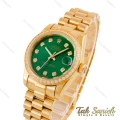 ساعت رولکس زنانه بند پرزیدنت طلایی صفحه سبز دورنگین Rolex-4961-L