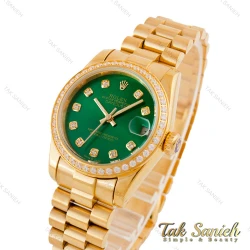 ساعت رولکس زنانه بند پرزیدنت طلایی صفحه سبز دورنگین Rolex-4961-L