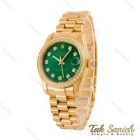 ساعت رولکس زنانه بند پرزیدنت طلایی صفحه سبز دورنگین Rolex-4961-L