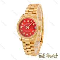ساعت رولکس زنانه بند پرزیدنت طلایی صفحه قرمز دورنگین Rolex-4962-L