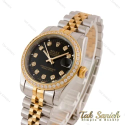 ساعت رولکس زنانه دورنگ طلایی صفحه مشکی دورنگین Rolex-4963-L