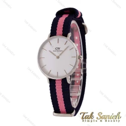 ساعت DW زنانه نقره ای بند برزنت صورتی سرمه ای DW-4968-L