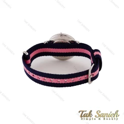 ساعت DW زنانه نقره ای صفحه مشکی بند برزنت صورتی سرمه ای DW-4972-L