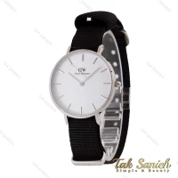 ساعت دنیل ولینگتون زنانه نقره ای صفحه سفید بند برزنت مشکی DW-4973-L
