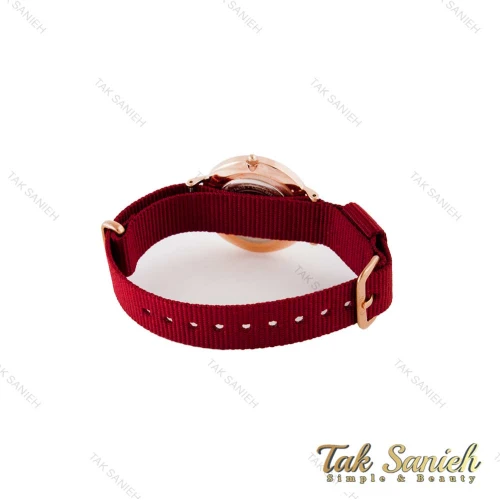 ساعت دنیل ولینگتون رزگلد صفحه مشکی زنانه بند برزنت زرشکی DW-4977-L