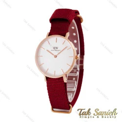 ساعت دنیل ولینگتون رزگلد صفحه سفید زنانه بند برزنت زرشکی DW-4978-L