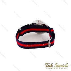 ساعت DW زنانه نقره ای صفحه مشکی بند برزنت سرمه ای قرمز DW-4981-L