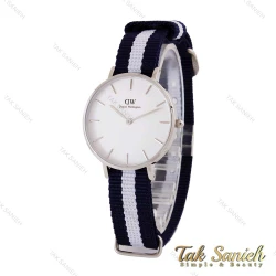 ساعت DW زنانه نقره ای صفحه سفید بند برزنت سفید سرمه ای DW-4983-L