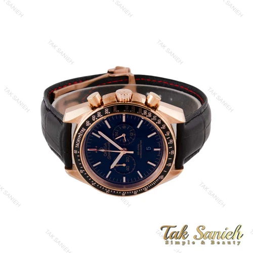 ساعت امگا Speed Master مردانه رزگلد بند چرم مشکی Omega-4988-G
