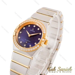 ساعت امگا زنانه دورنگین دورنگ طلایی صفحه سرمه ای Omega-4598-L