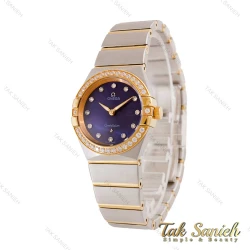 ساعت امگا زنانه دورنگین دورنگ طلایی صفحه سرمه ای Omega-4598-L