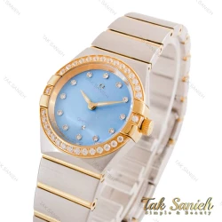 ساعت امگا کانسلیشن زنانه دورنگین دورنگ طلایی صفحه آبی Omega-4599-L