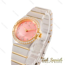 ساعت امگا زنانه دورنگین دورنگ طلایی صفحه صورتی Omega-4601-L