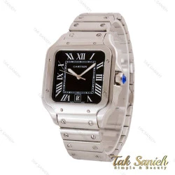 ساعت کارتیر سانتوس مردانه نقره ای صفحه مشکی Cartier-4990-G