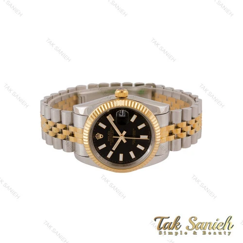 ساعت رولکس مردانه دورنگ طلایی صفحه مشکی ایندکس خطی Rolex-5019-G