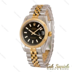 ساعت رولکس مردانه دورنگ طلایی صفحه مشکی ایندکس خطی Rolex-5019-G
