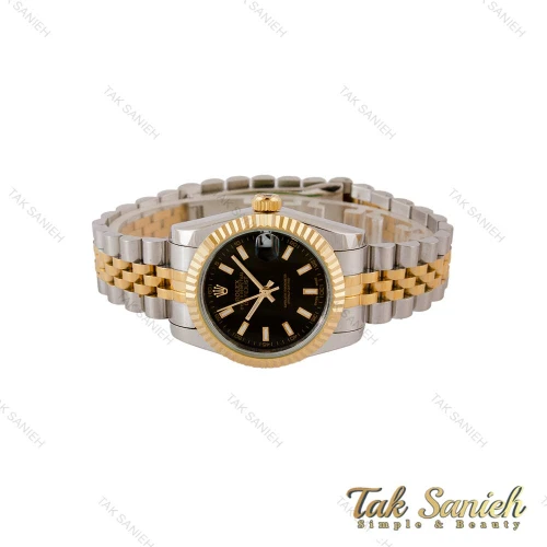 ساعت رولکس زنانه دورنگ طلایی ایندکس خط صفحه مشکی Rolex-5035-S-L